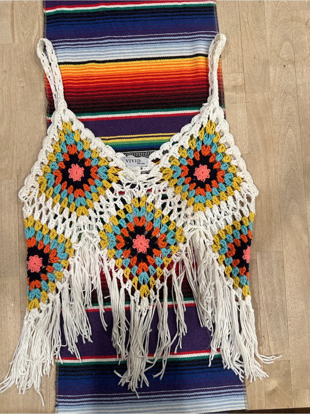 ViVI White Crochet Fringe Camisole with Multicolor Accents